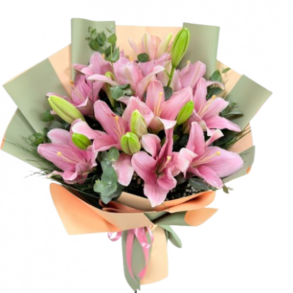 pembe lilyum tasarım buket