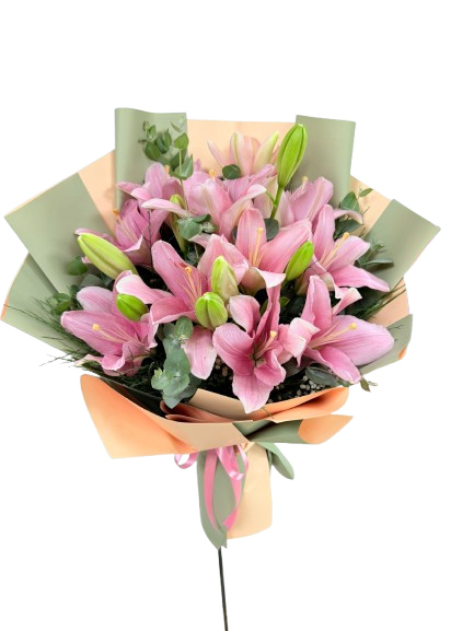 pembe lilyum tasarım buket